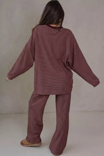Striped Long Sleeve Top and Wide Leg Pants Set
