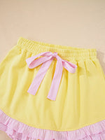 Contrast Frill Hem Round Neck Top and Shorts Set