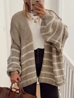 Striped Open Front Dropped Shoulder Cardigan
