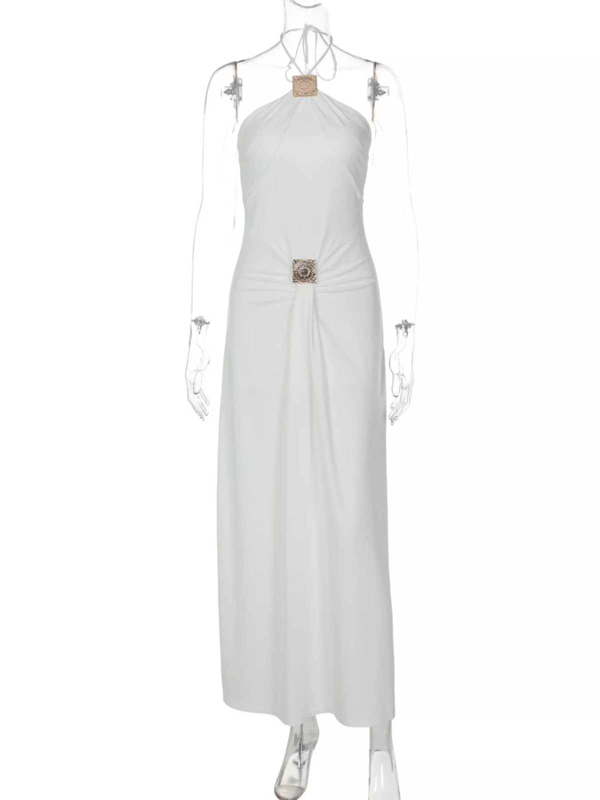 Backless Ruched Halter Neck Maxi Dress