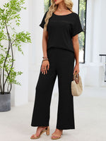 Lace Detail Short Sleeve Top and Pants Set