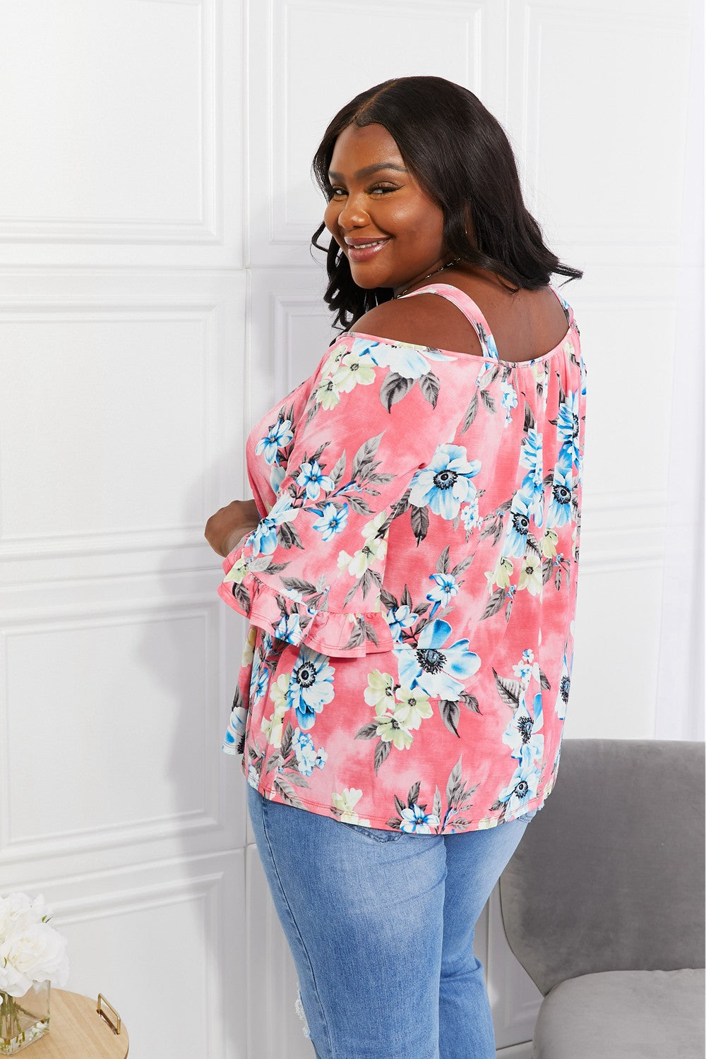 Sew In Love Full Size Fresh TakeFloral Cold-Shoulder Top