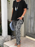 Full Size Round Neck Short Sleeve Top and Pants Set Plus Size
