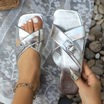 Buckle Cross Strap Slide Sandals