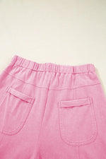 Mineral Wash Exposed Seam Drawstring High Waist Wide Leg Cargo Pants