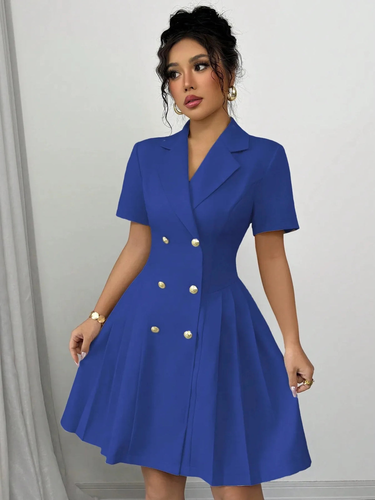 Double-Breasted Short Sleeve Dress