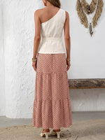 One-Shoulder Top and Geometric Print Maxi Skirt Set
