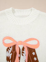 Embroidered Bow Boots Graphic Drop Shoulder Sweater
