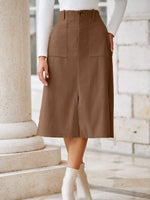 Front Slit Shift High Waist Midi Skirt