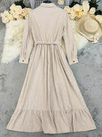 Tie Waist Long Sleeve Ruffled Hem Dress