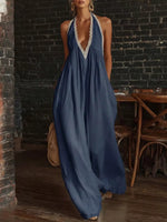 Full Size Halter Neck Lace Trim Wide Leg Jumpsuit Plus Size