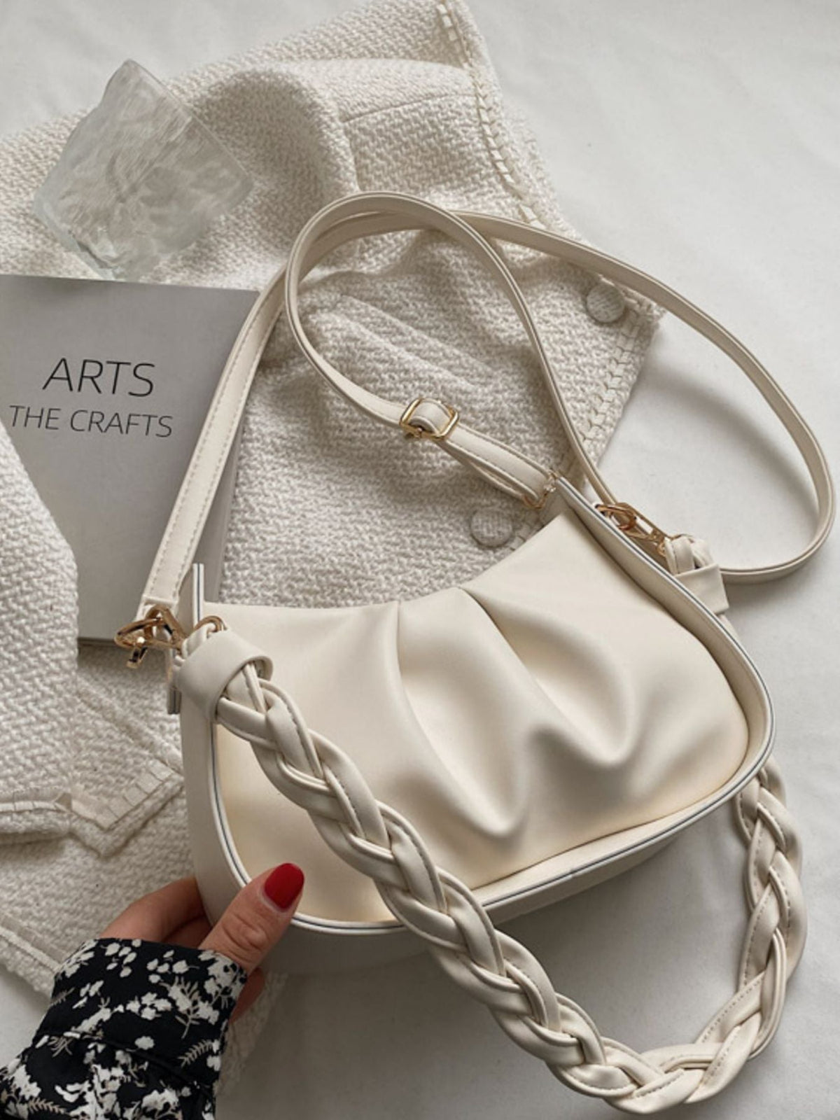 Ruched Braided Strap Crossbody Bag