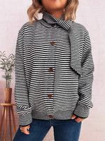 Striped Button Up Long Sleeve Cardigan