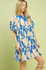 Umgee Abstract Print Puff Sleeve Shift Dress