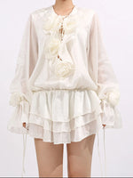 Flower Ruffled Long Sleeve Dress