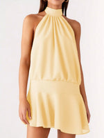 Backless Halter Neck Gathered Waist Dress
