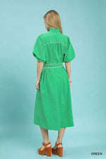 Umgee Ruffle Collar Midi Dress with Stripe Trim