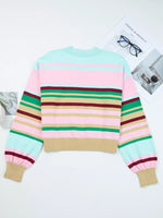 Multicolour Striped Knit Ribbed Trim Boxy Fit Cropped Sweater