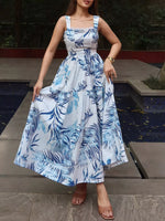 Tropical Print Tiered Maxi Dress