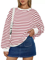 Striped Round Neck Oversized Casual Sweatshirt