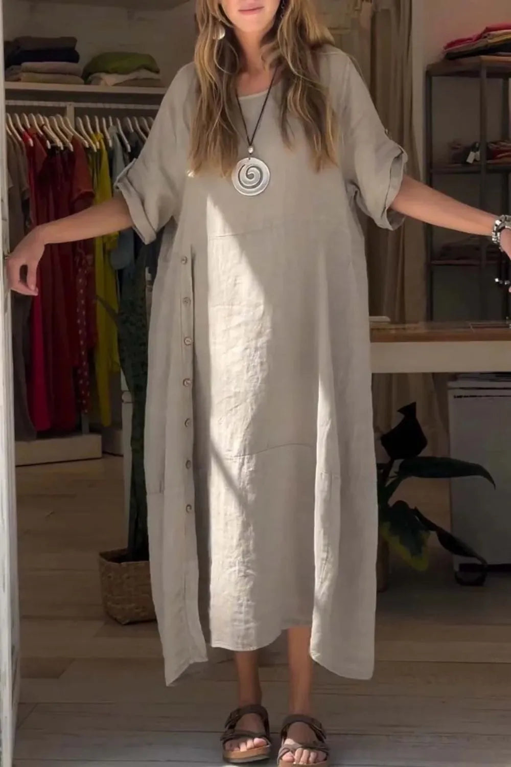Full Size Relaxed Fit Short Sleeves Dress Plus Size
