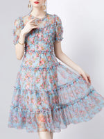 Frill Floral Print Short Sleeve Dress
