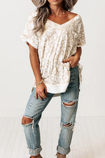 Leopard Print V Neck Side Slit Loose Fit T Shirt