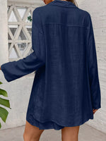 Button Up Roll-Up Sleeve Shirt and Shorts Set
