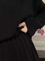 Round Neck Top and Pleated Skirt Sweater Set