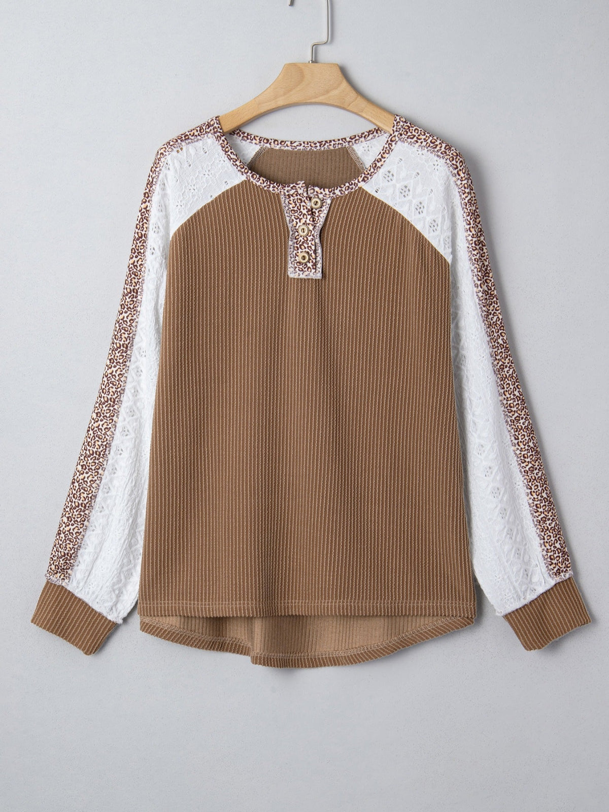 Leopard Trim Raglan Sleeve Top