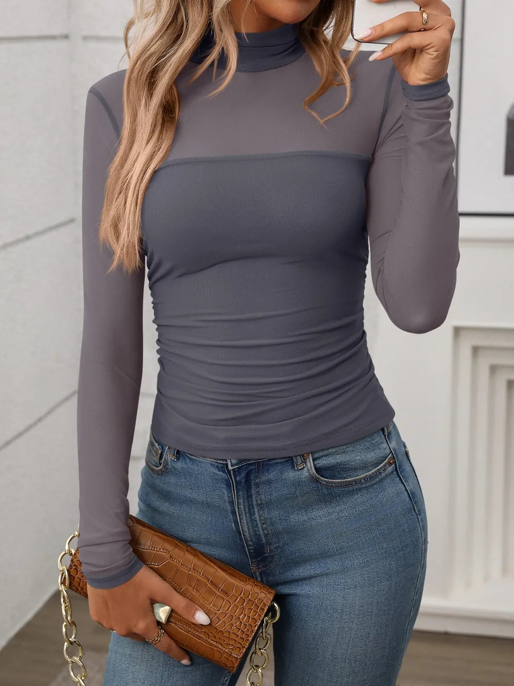 Mock Neck Long Sleeve Top