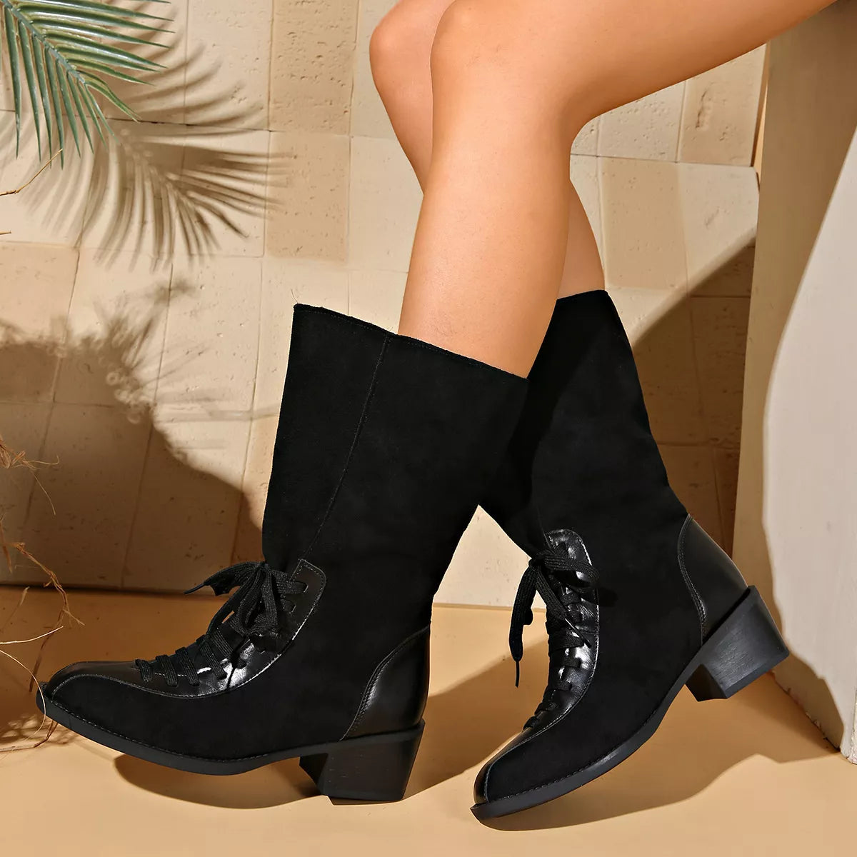 Mid-Calf Block Heel Boots