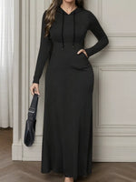 Drawstring Long Sleeve Hooded Maxi Dress