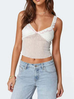 Ruffle Trim Swiss Dot Cami Top