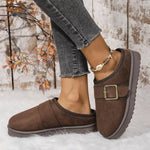 Buckle Decor Plush Lined Warm Slippers