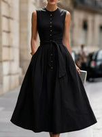 Full Size Sleeveless Button-Front Belted Midi Dress Plus Size