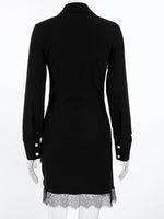 Lace Detail Button Front Long Sleeve Dress