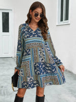 Boho Floral Print Long Sleeve Mini Dress