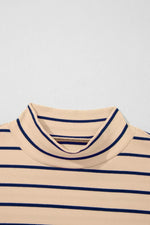 Stripe Mock Neck Short Sleeve Loose Top