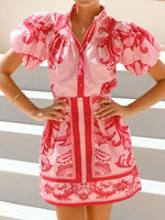Printed Puff Sleeve Top and Skirt Set