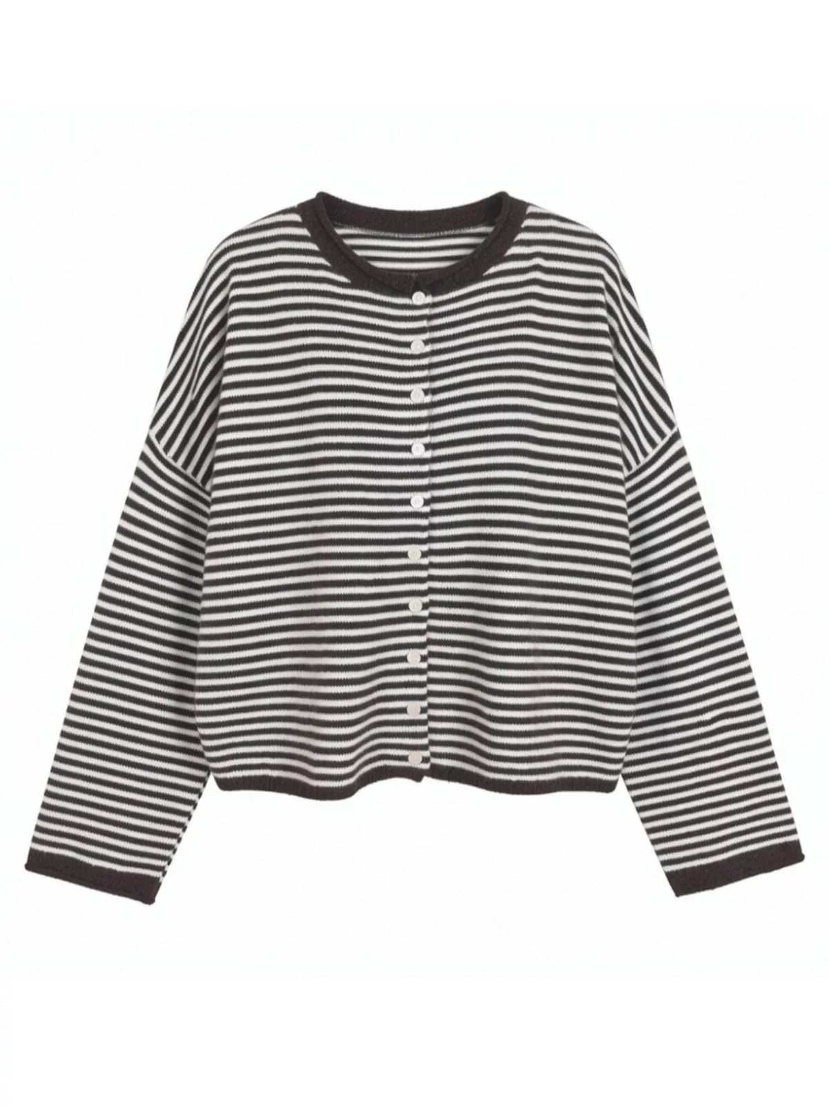 Button-Down Striped Knit Cardigan