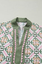Multicolour Boho Geometric Flower Print Short Sleeve Loose Mini Dress
