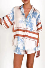 Printed Collared Neck Top and Shorts Set