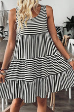 Striped Round Neck Sleeveless Mini Dress