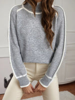 Turtleneck Contrast Trim Sweater with Ribbed Details