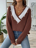 V-Neck Button-Decorated Sweater