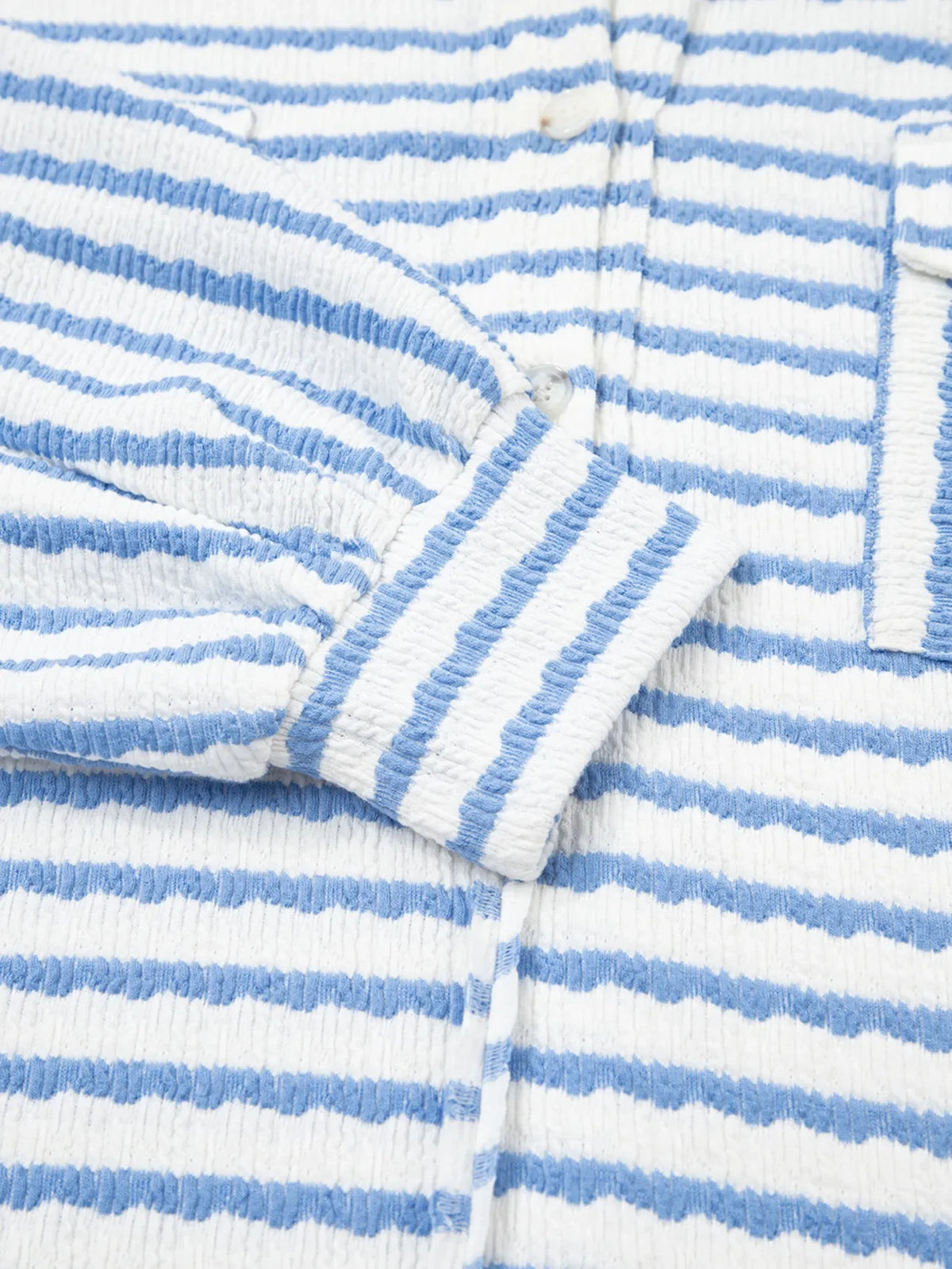 Stripe Half Button Collared Chest Pockets Loose Fit Blouse