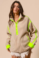 BiBi Contrast Edge Half Zip Up Sherpa Jacket