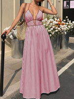 Striped Halter Neck Maxi Dress