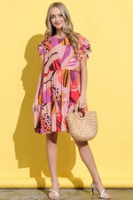 And The Why Printed Double Ruffles Sleeve Dress